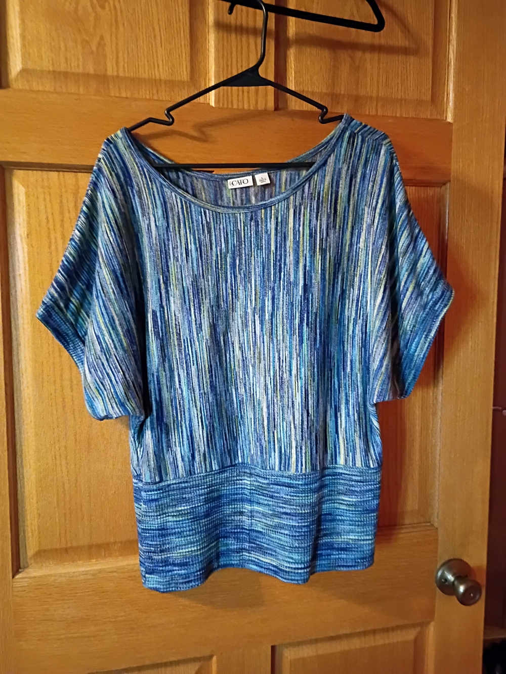 Cato Blue Multi-Striped Short Sleeve Top